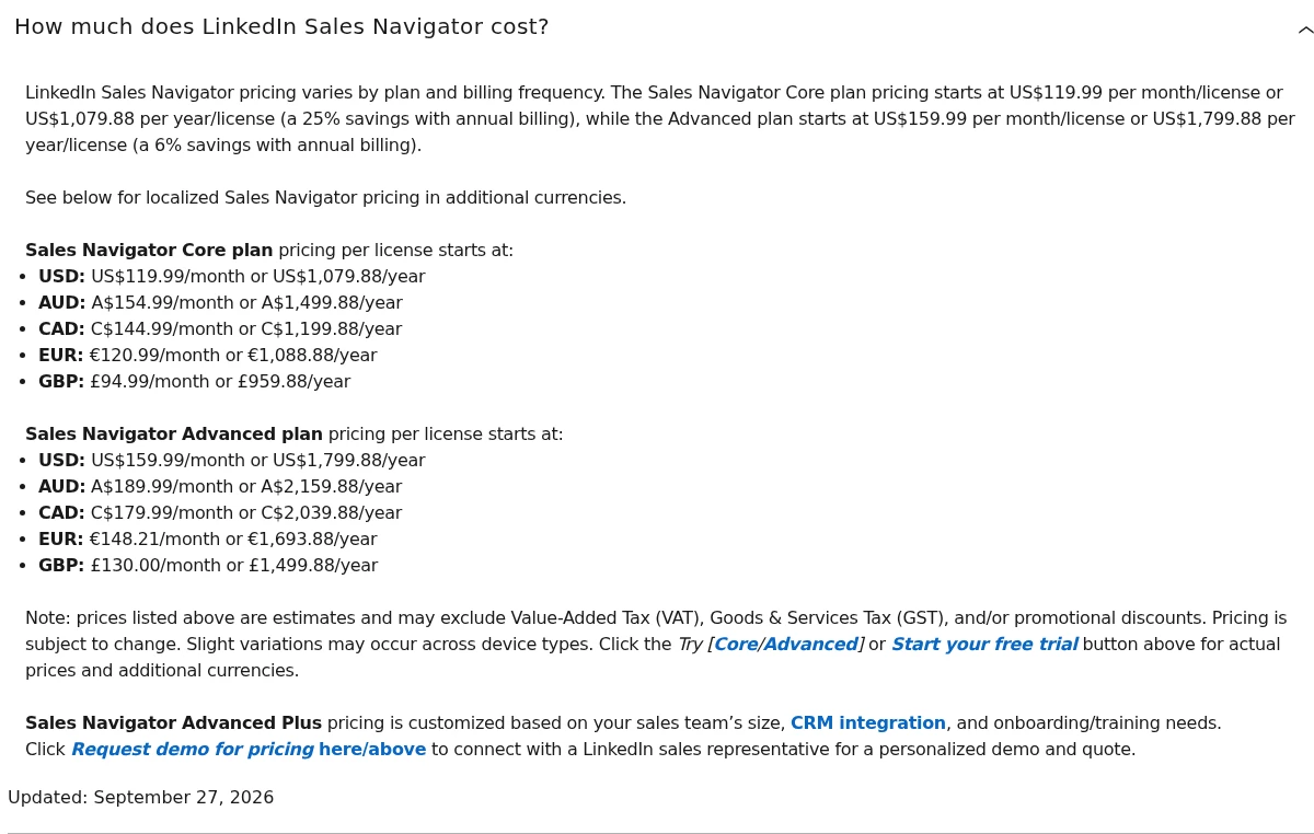 LinkedIn Sales Navigator plans and allowances
