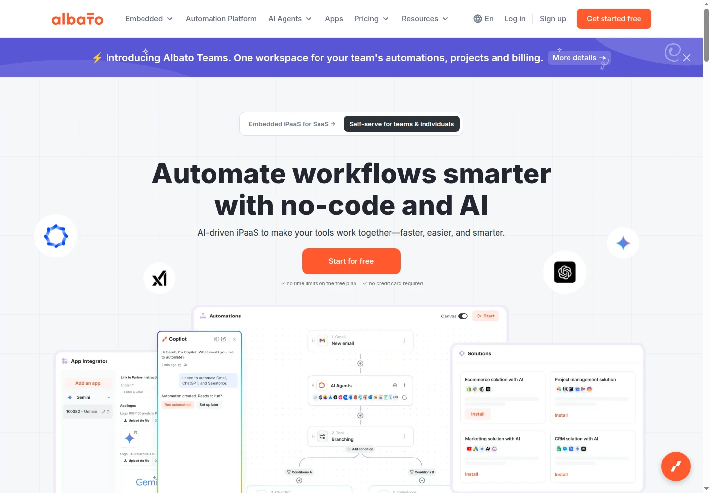 Albato self-serve automation platform homepage