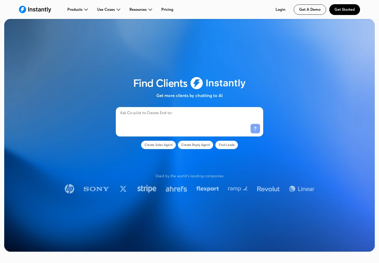 Instantly official product homepage hero