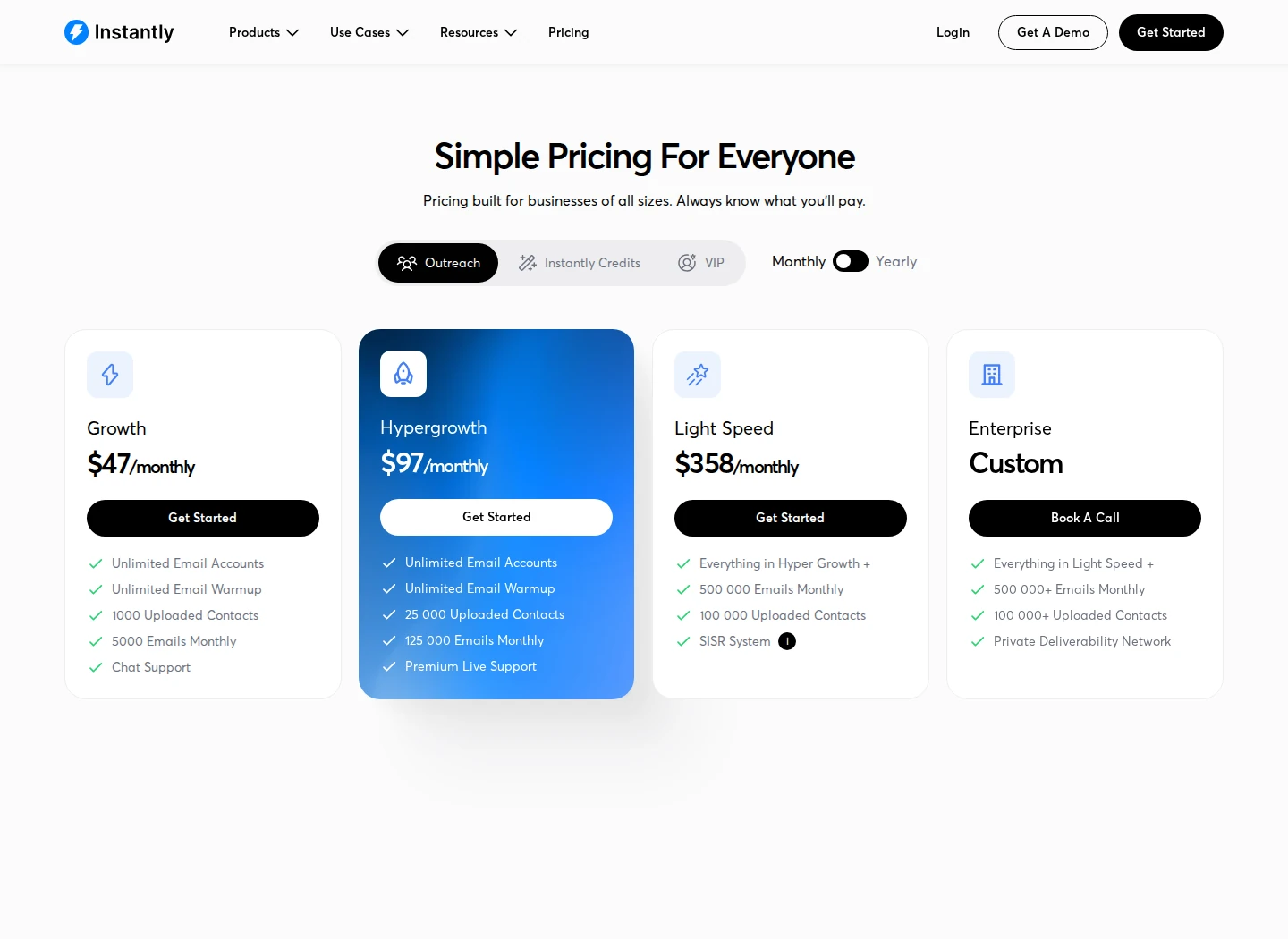Instantly official pricing and plans