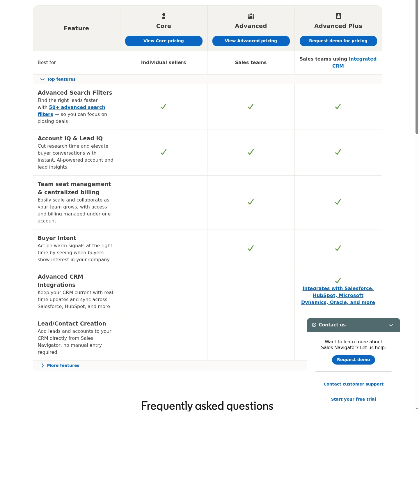 LinkedIn Sales Navigator official pricing and plans