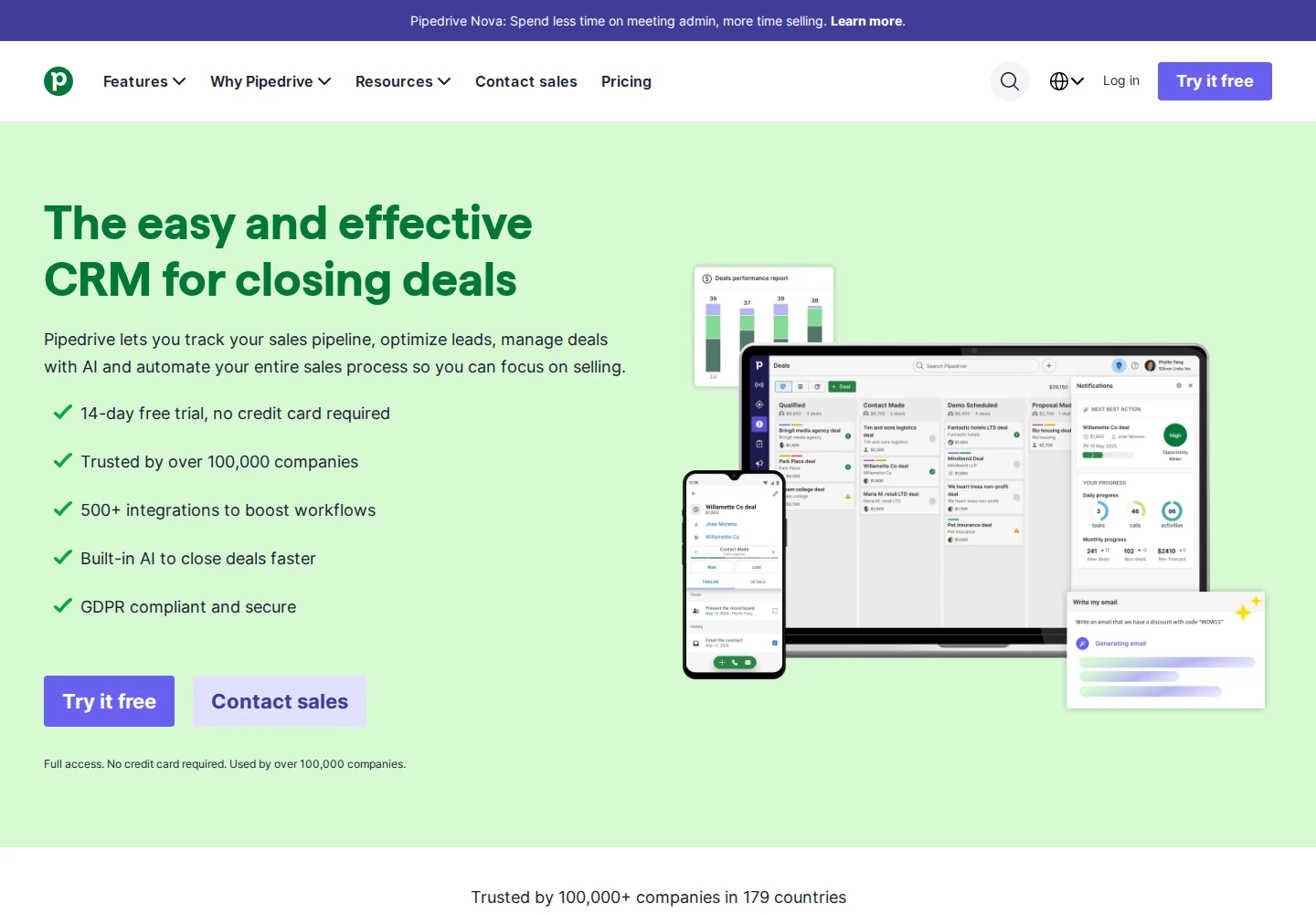 Pipedrive official product homepage hero