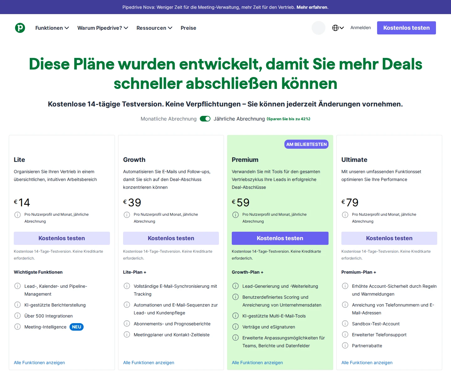 Pipedrive official pricing and plans