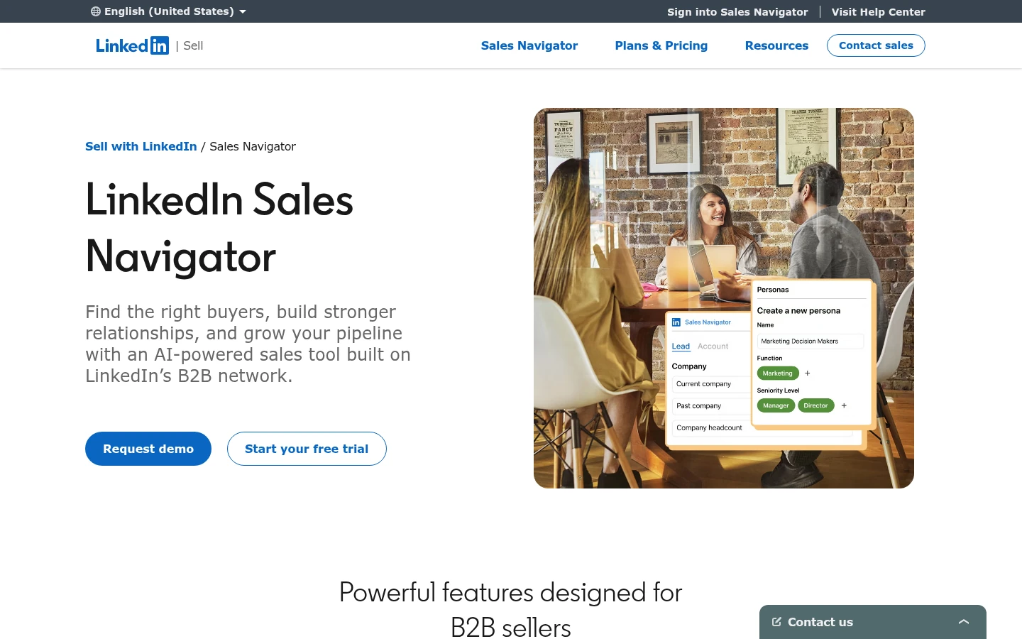 LinkedIn Sales Navigator official product homepage hero