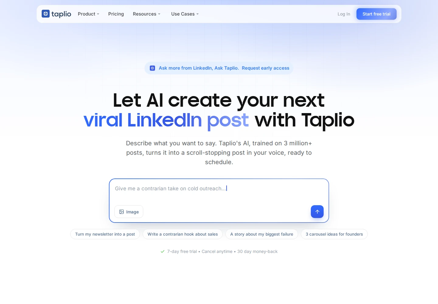 Taplio official product homepage hero