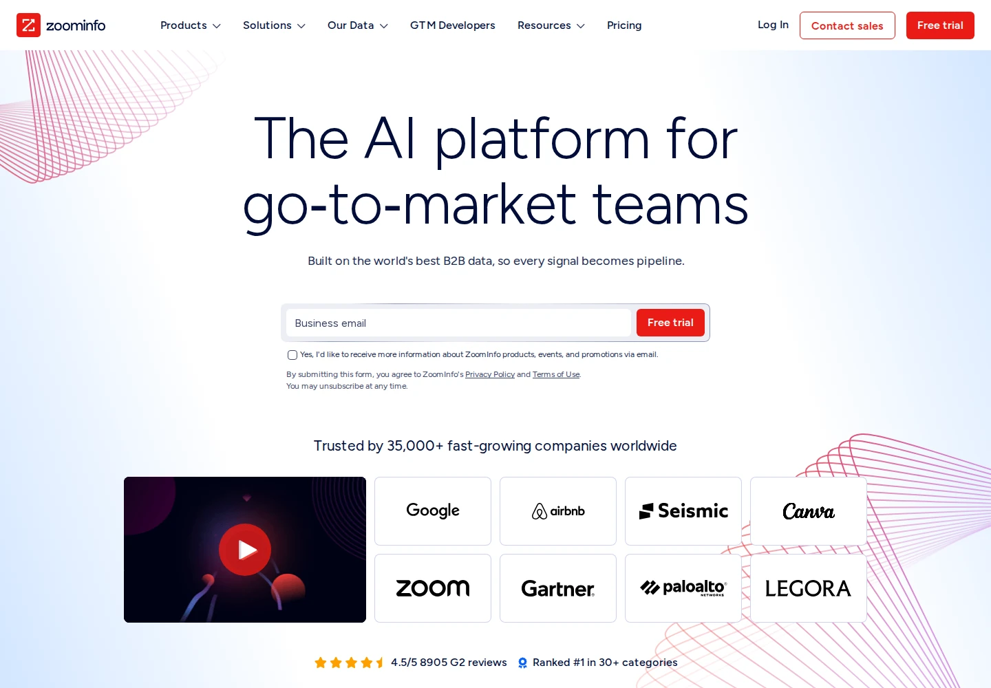 ZoomInfo official product homepage hero