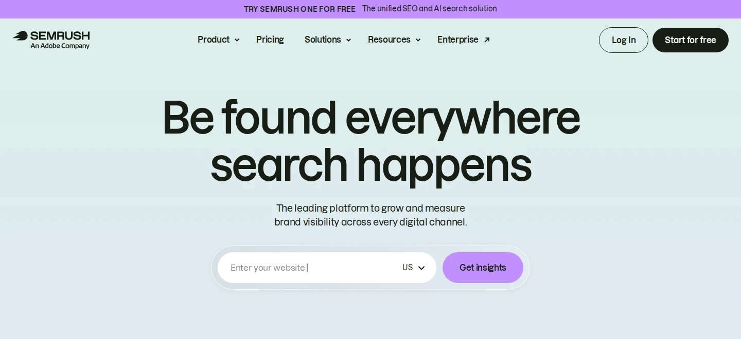 Semrush homepage positioning for search and AI visibility