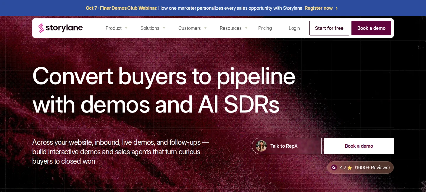 Storylane official homepage positioning for interactive demos