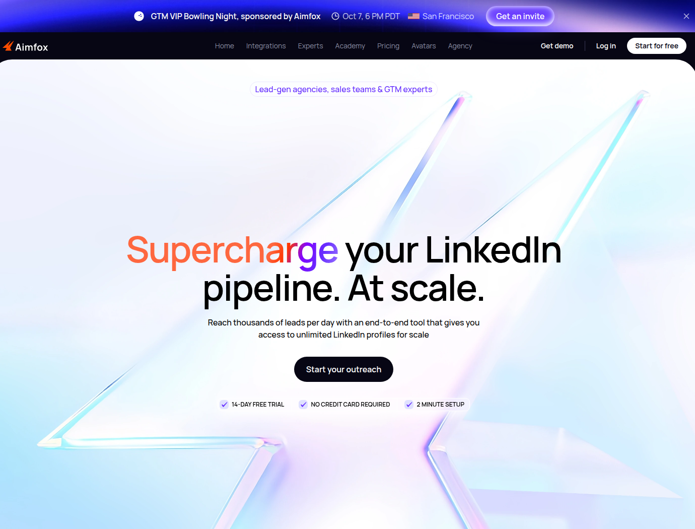 Aimfox homepage showing its LinkedIn outreach positioning