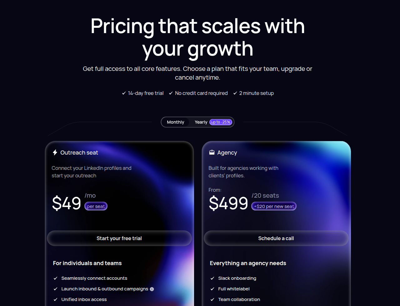 Aimfox Outreach and Agency pricing cards