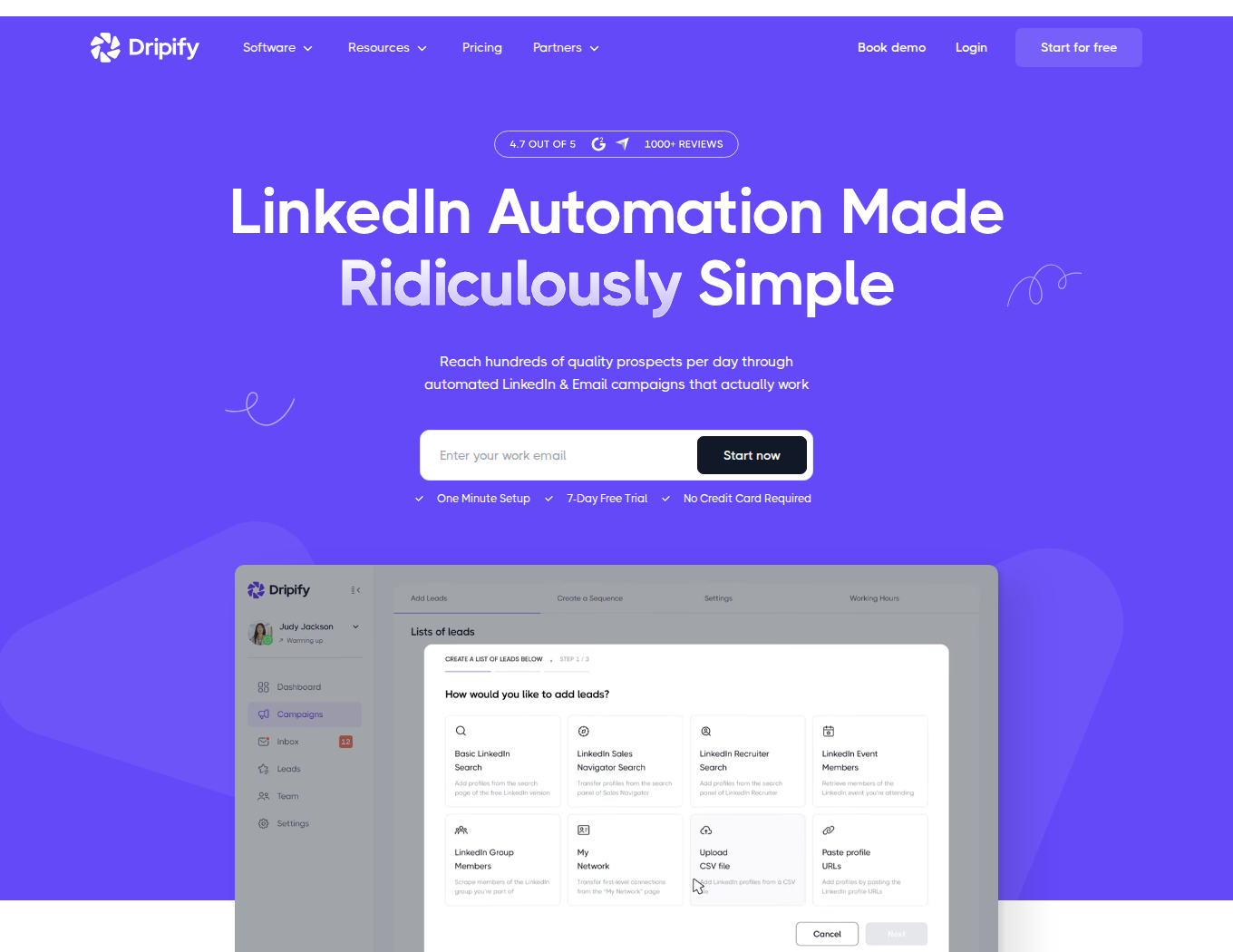 Dripify homepage presenting automated sales outreach