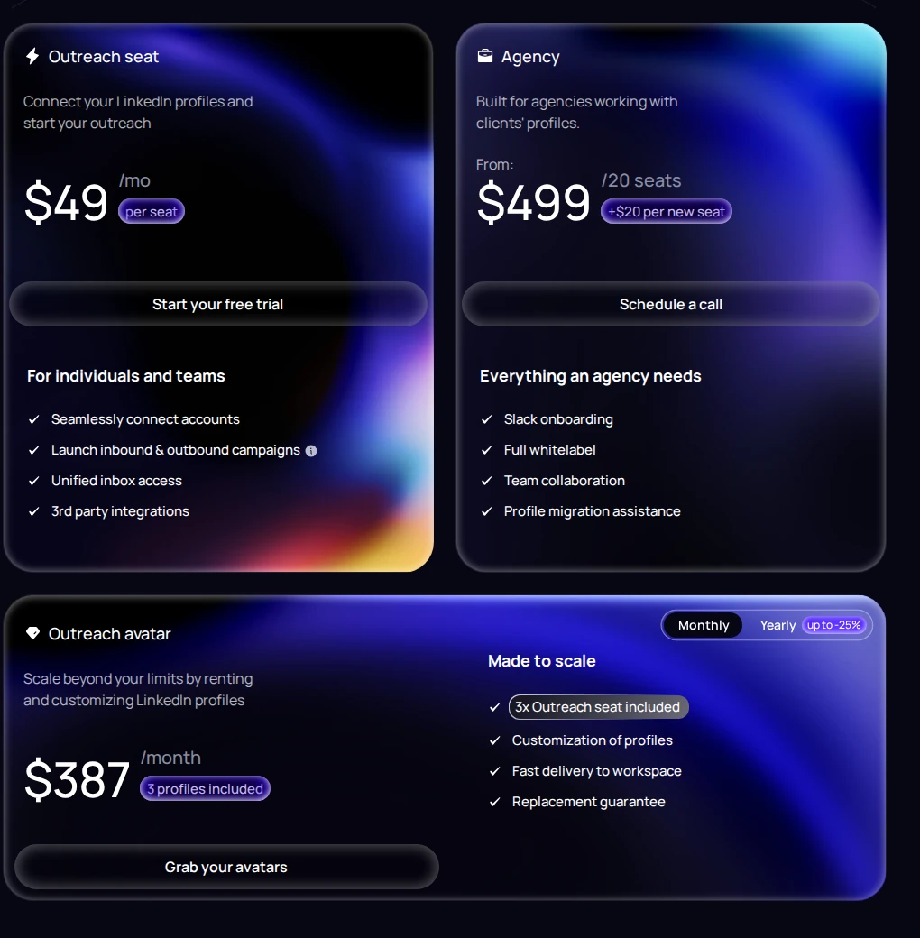 Aimfox monthly pricing and plan conditions.