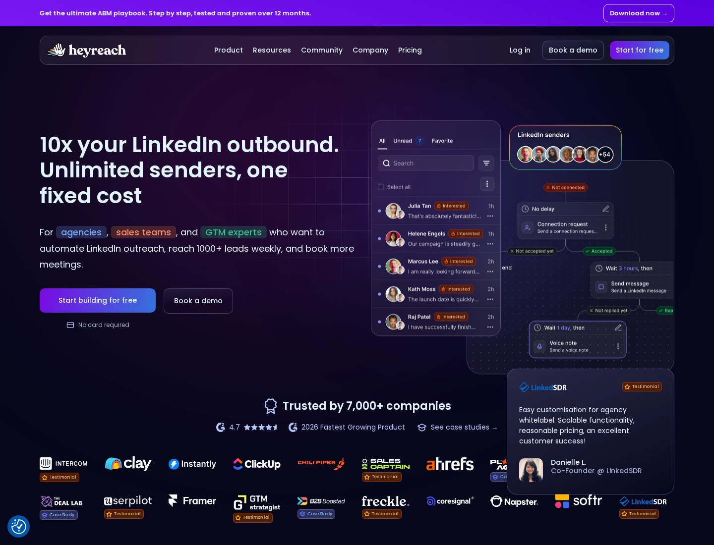 HeyReach organizes LinkedIn outreach across connected sender accounts.