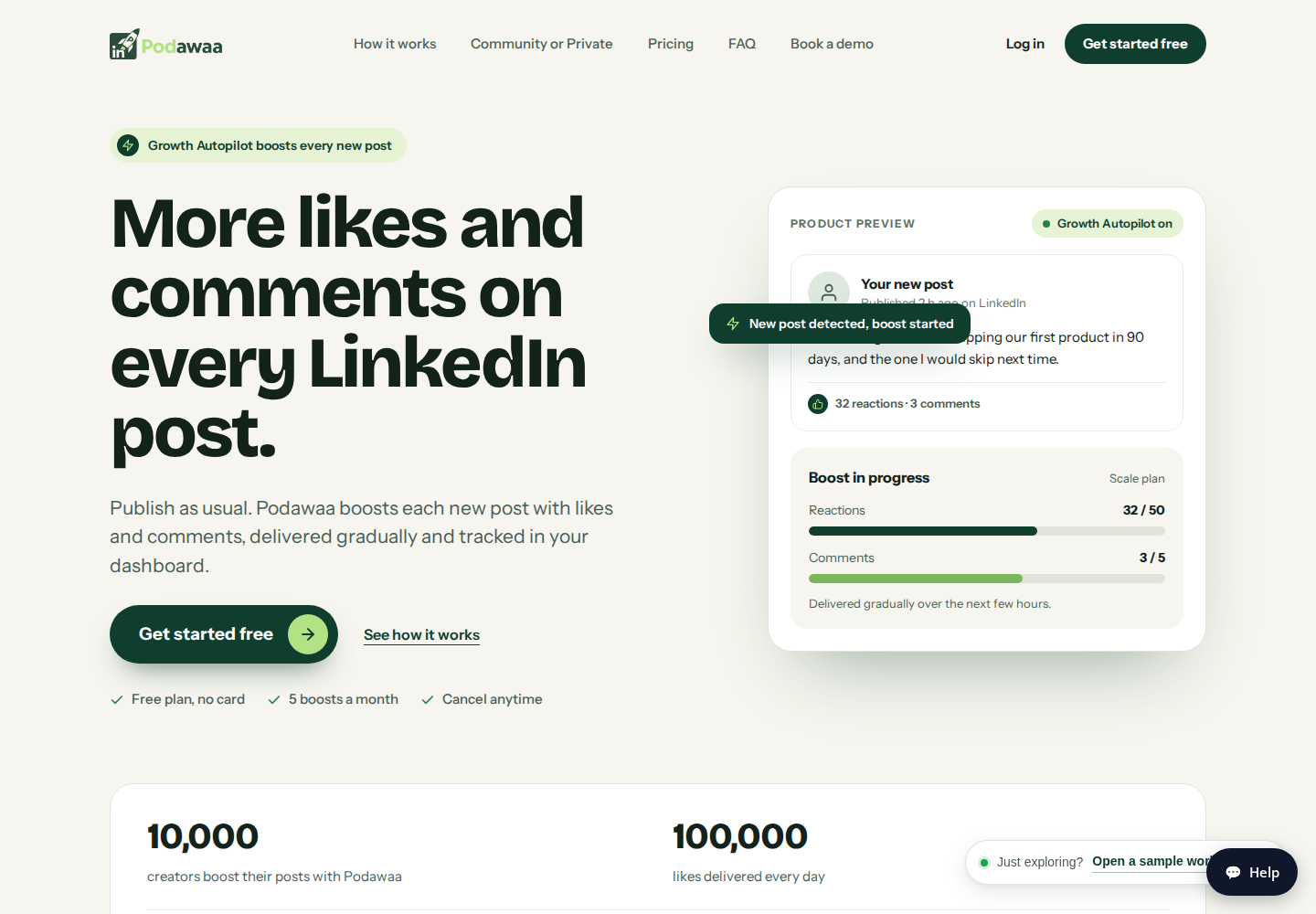 Podawaa official homepage introducing its LinkedIn growth and boost workflow