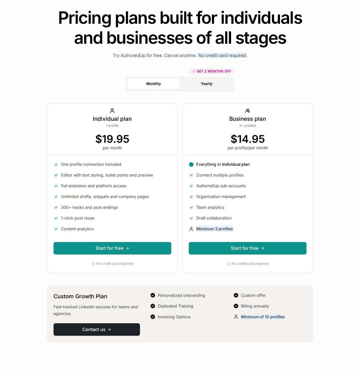 AuthoredUp pricing: complete relevant plans and billing context.