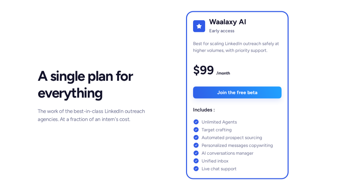 Waalaxy AI pricing: complete relevant plans and billing context.
