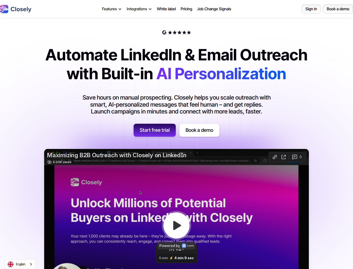 Closely official homepage showing its product positioning