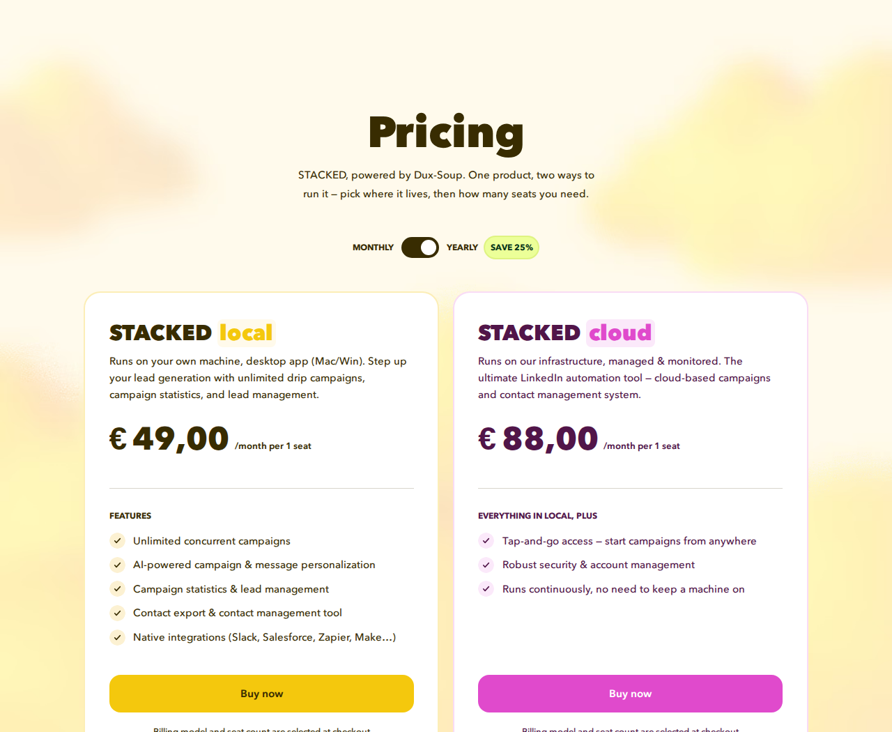 Dux-Soup official pricing with plan and billing options