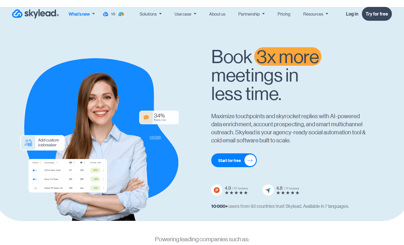 Skylead official homepage showing its product positioning