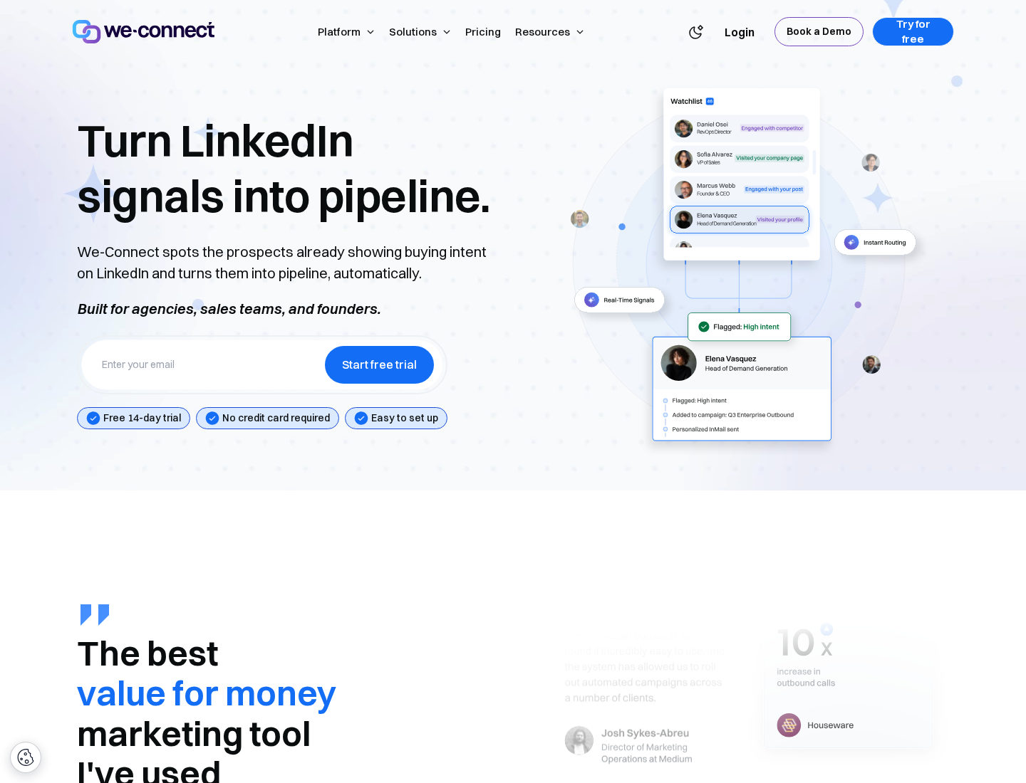 We-Connect official homepage showing its product positioning