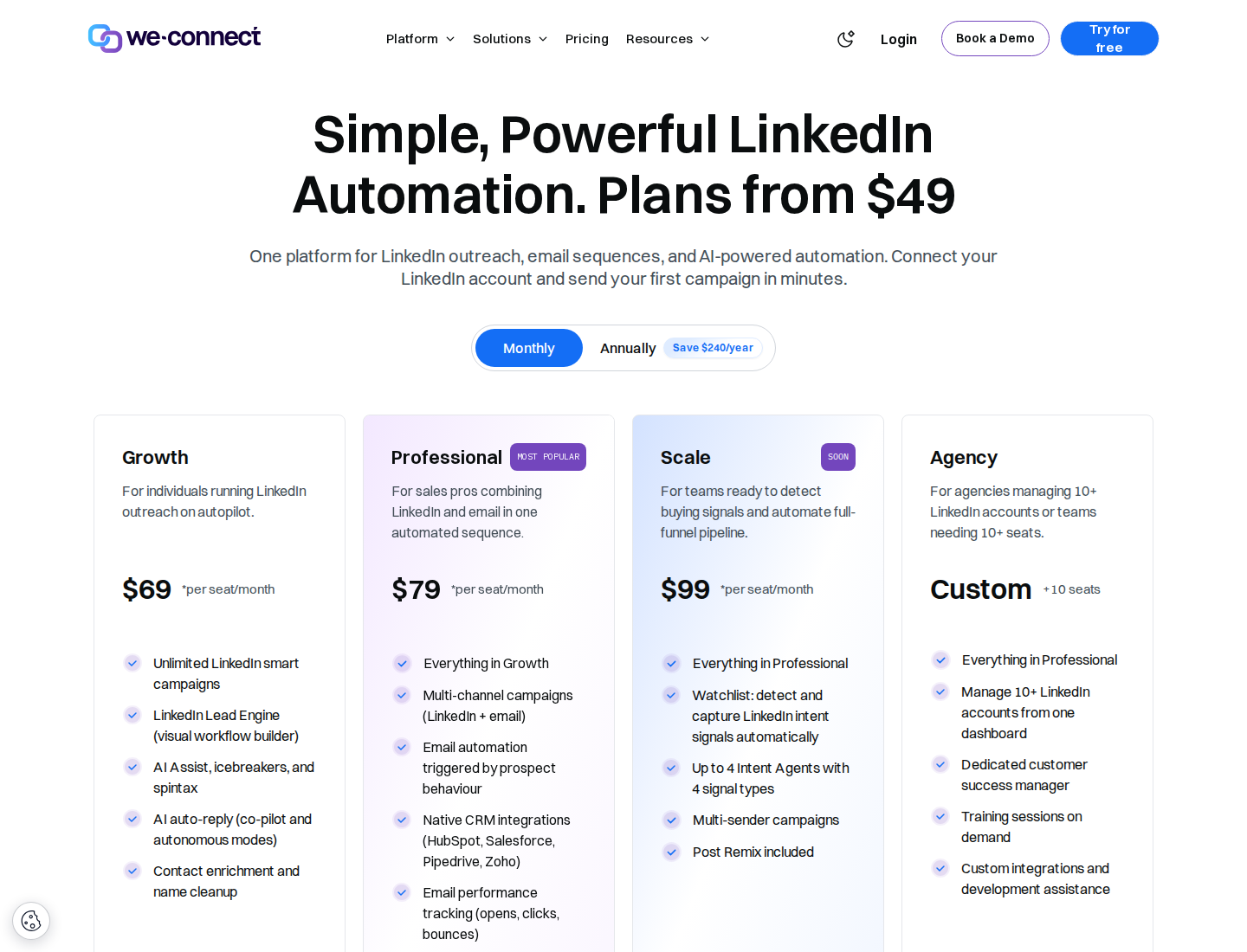 We-Connect official pricing with plan and billing options