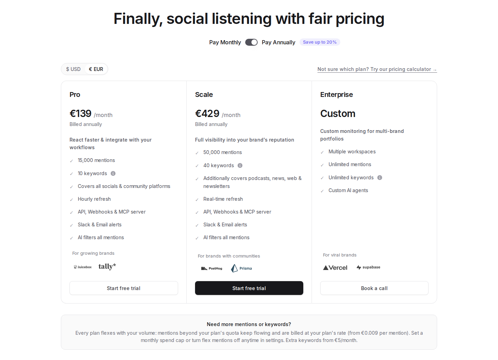 Octolens official pricing section