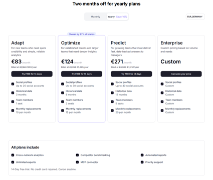 Socialinsider official pricing section