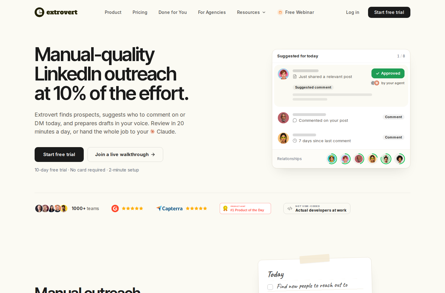 Extrovert homepage showing its LinkedIn outreach positioning