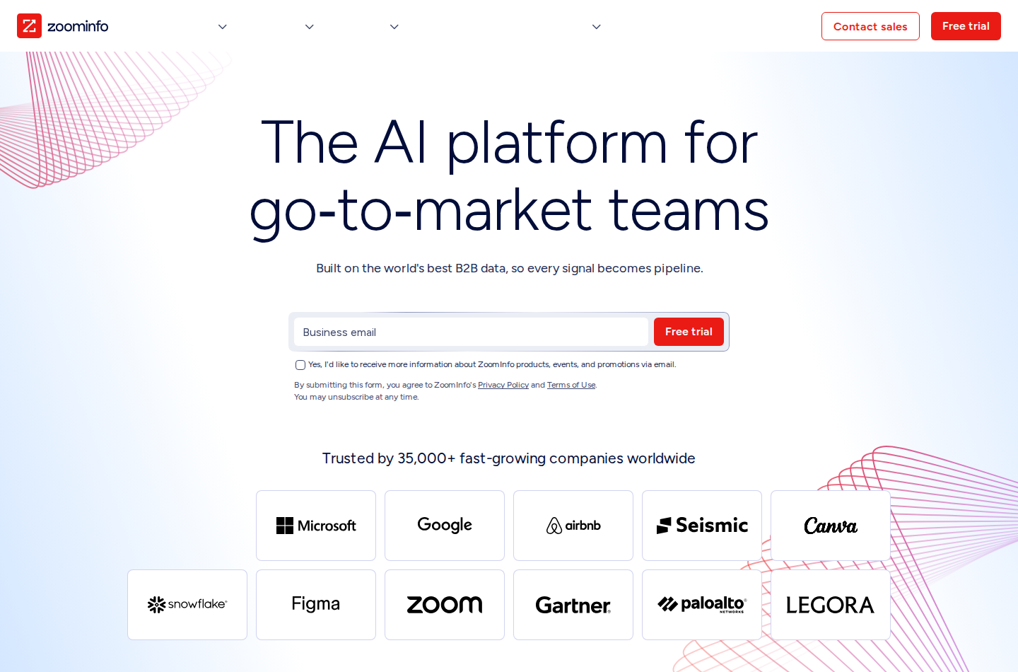 ZoomInfo homepage showing its go-to-market platform