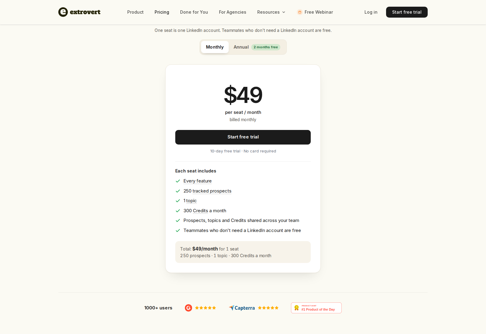 Extrovert pricing and billing context