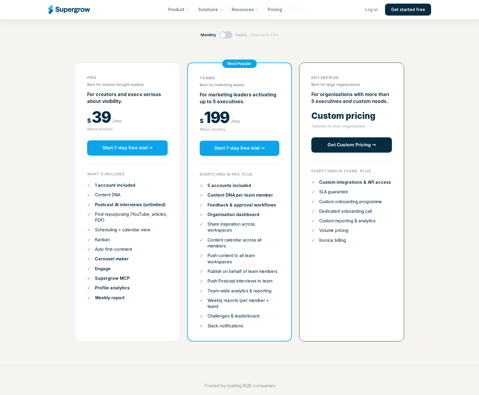 Supergrow pricing and billing context