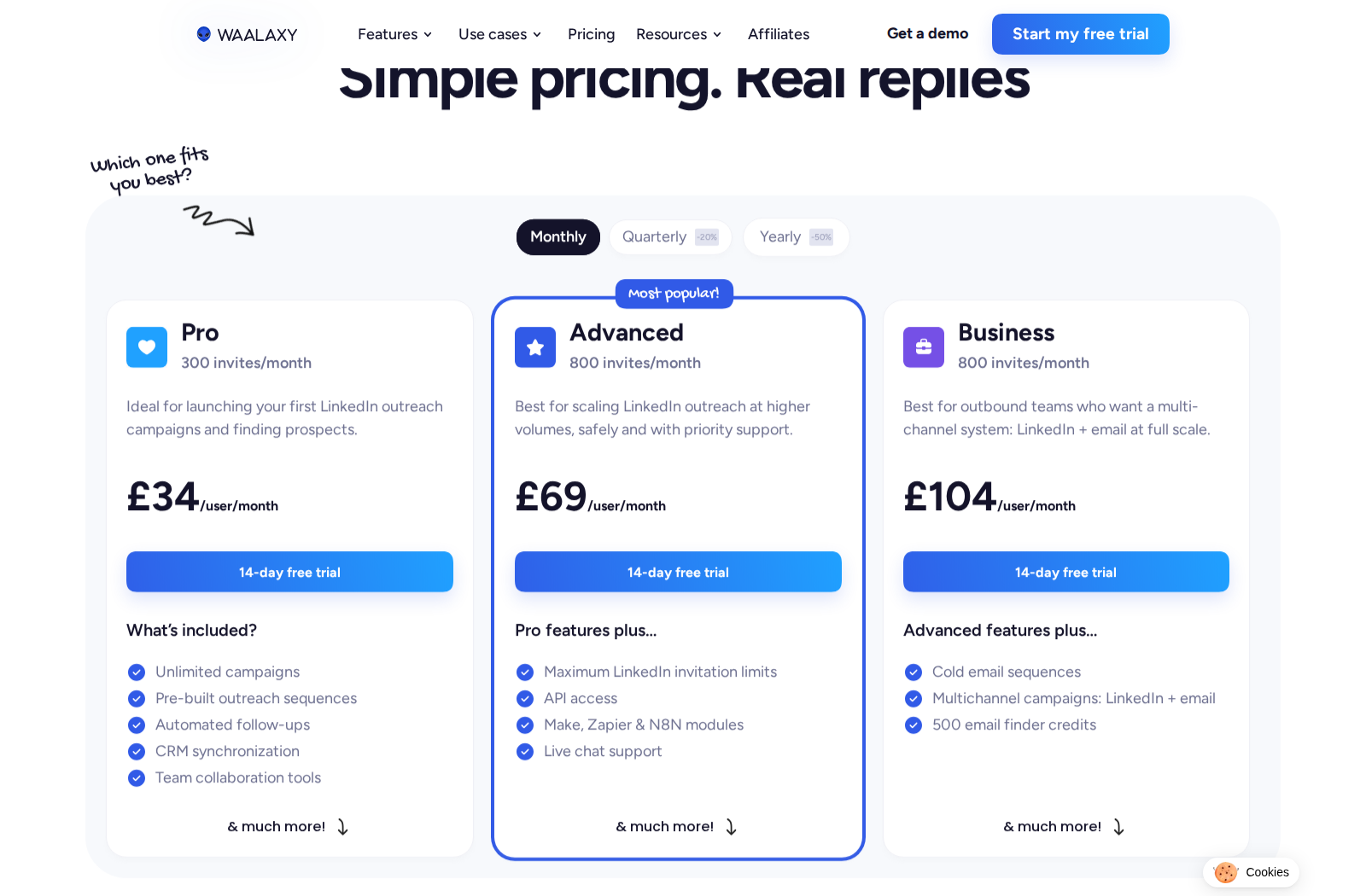 Waalaxy pricing and billing context