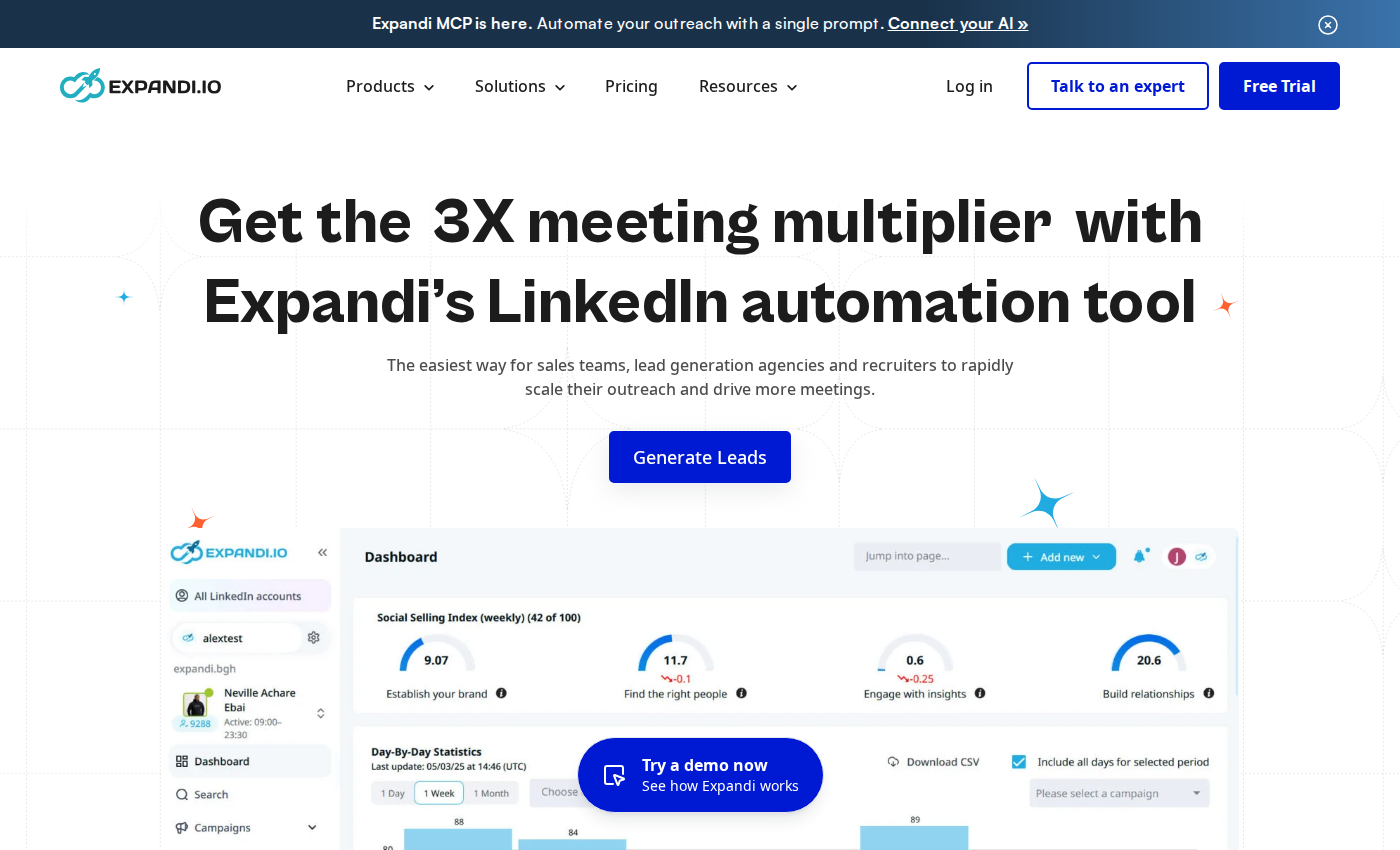 Expandi homepage presenting its outreach automation platform