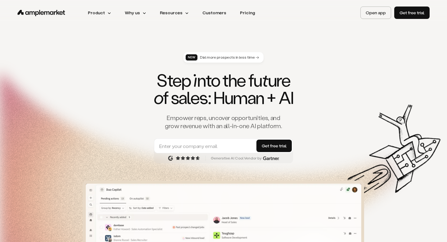 Amplemarket official homepage introducing Duo Copilot for sales teams