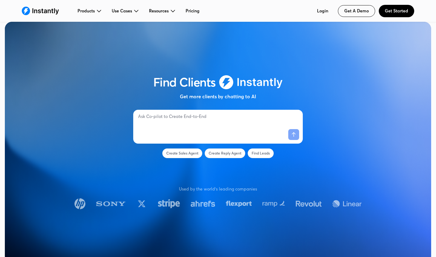Instantly official homepage hero