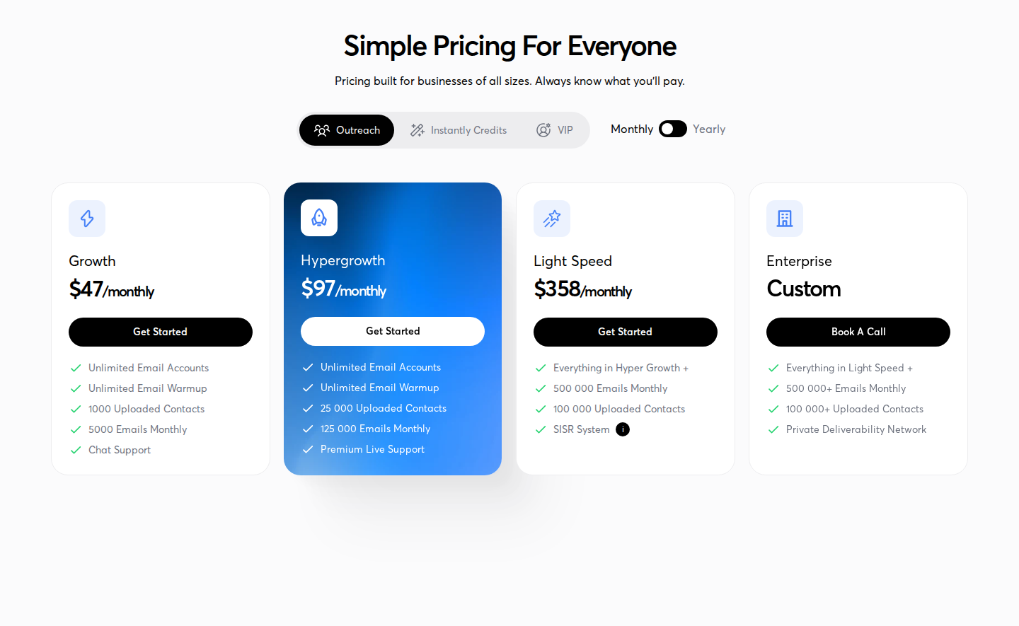 Instantly official pricing section