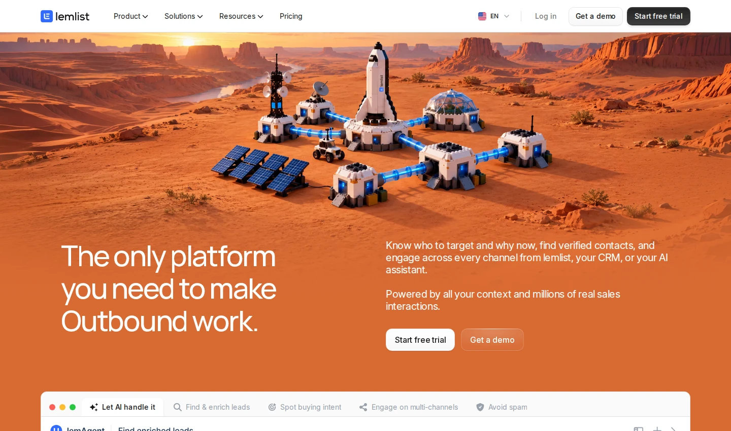 Lemlist official homepage hero