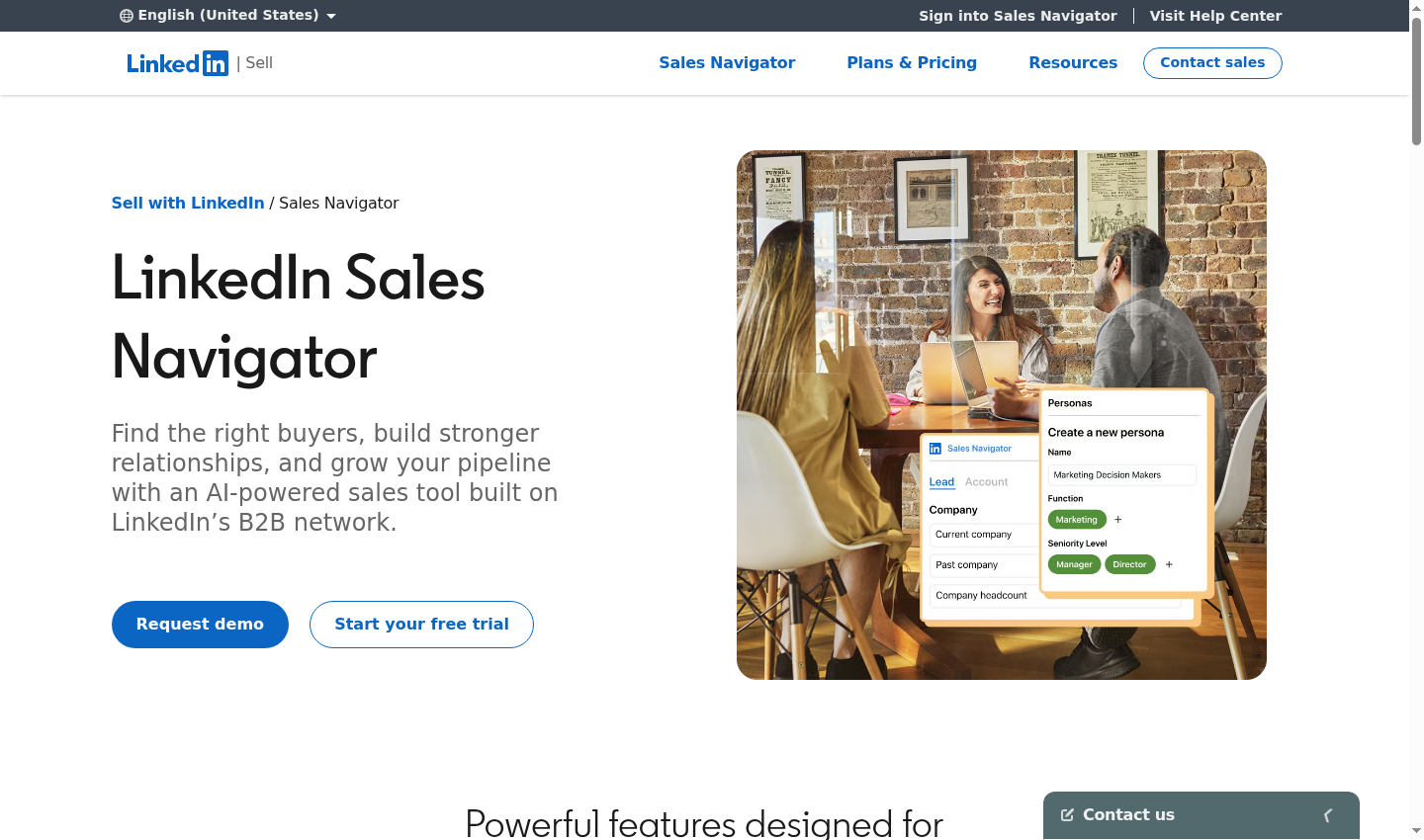 LinkedIn Sales Navigator official homepage hero