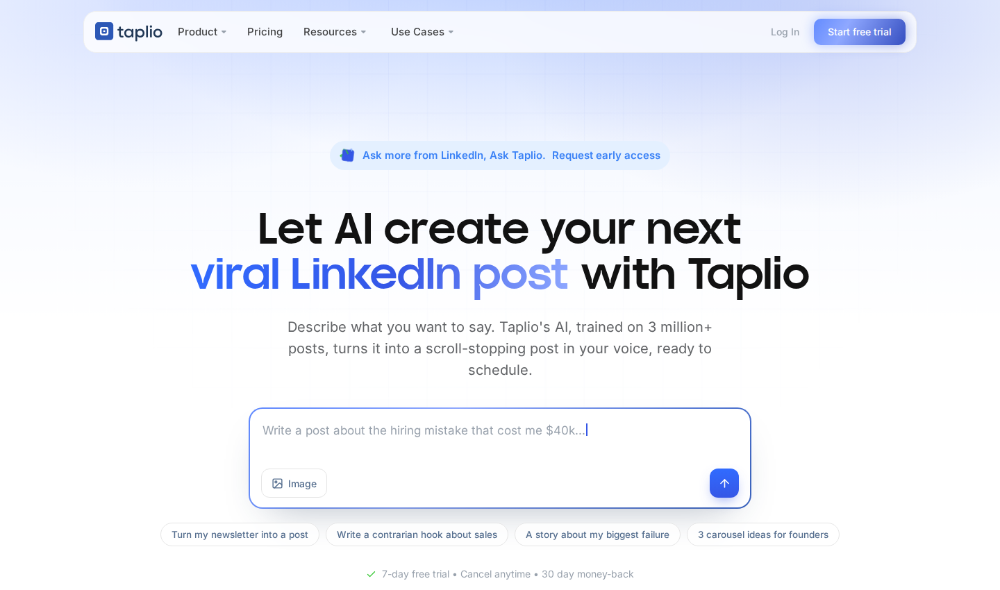 Taplio official homepage hero