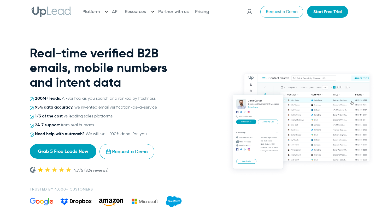 UpLead official homepage hero