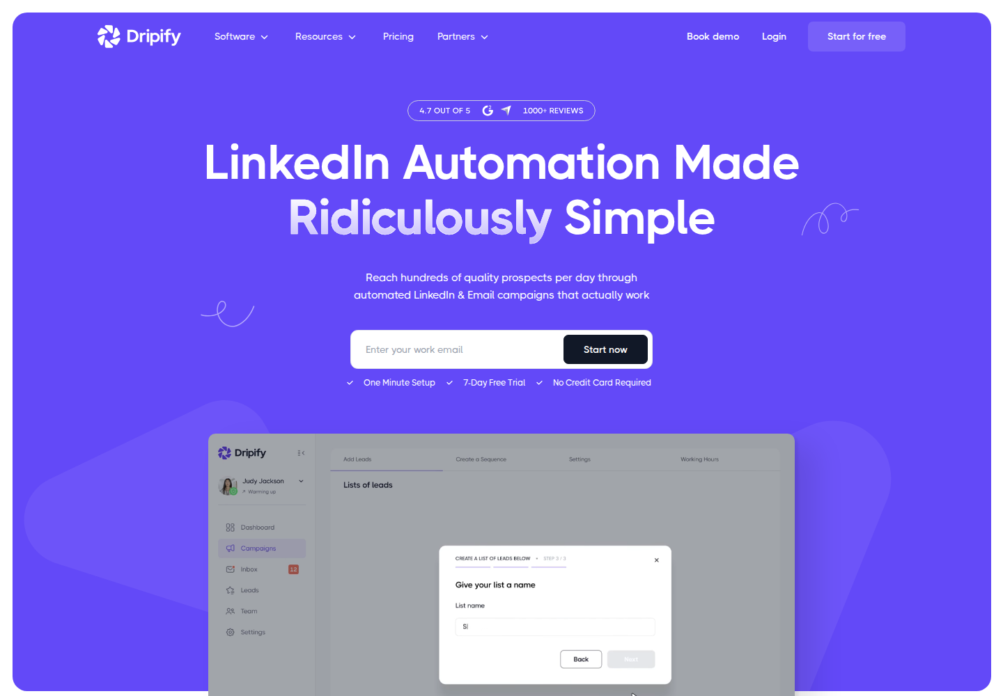 Dripify official product homepage hero