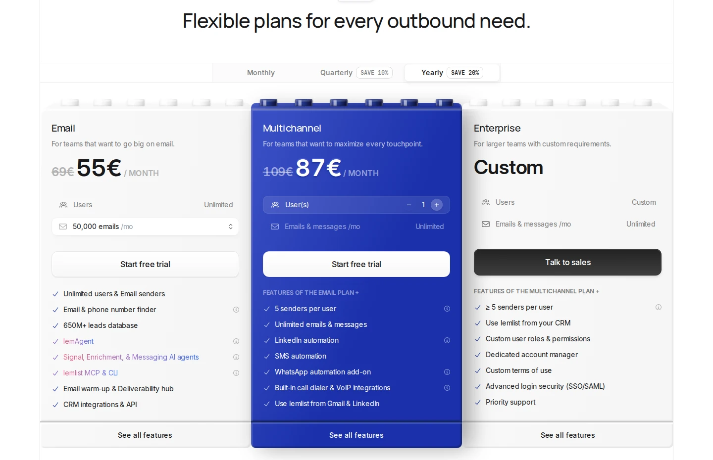 lemlist official pricing and plans