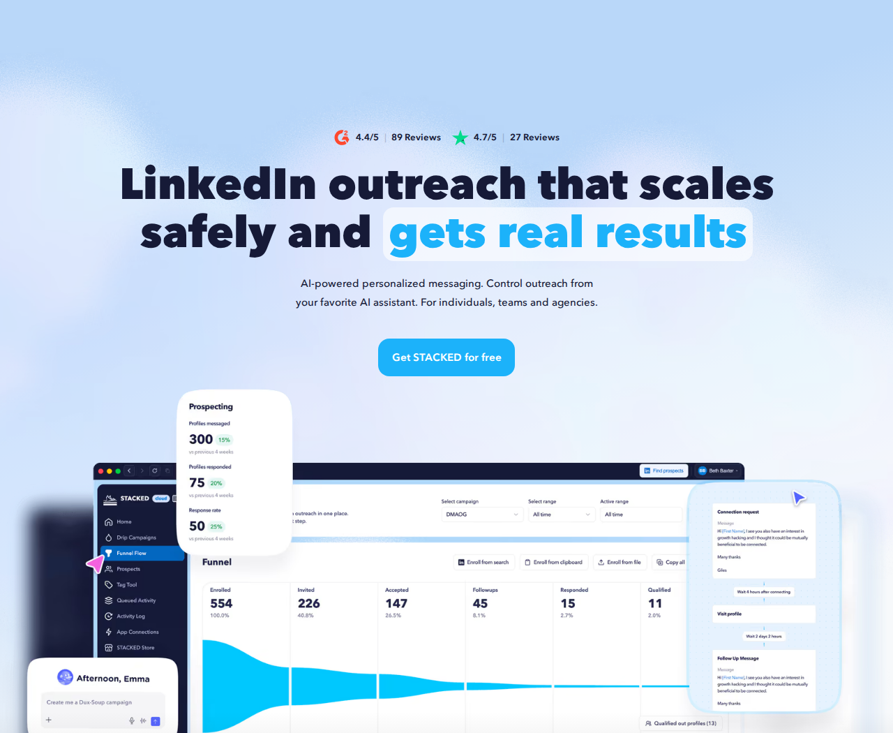 Dux-Soup homepage introducing STACKED LinkedIn outreach