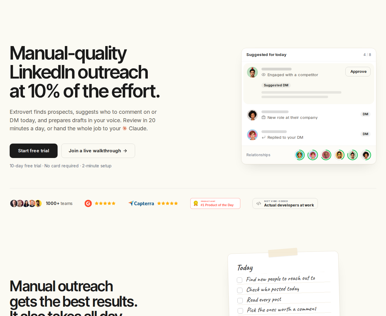 Extrovert homepage introducing AI-assisted LinkedIn outreach