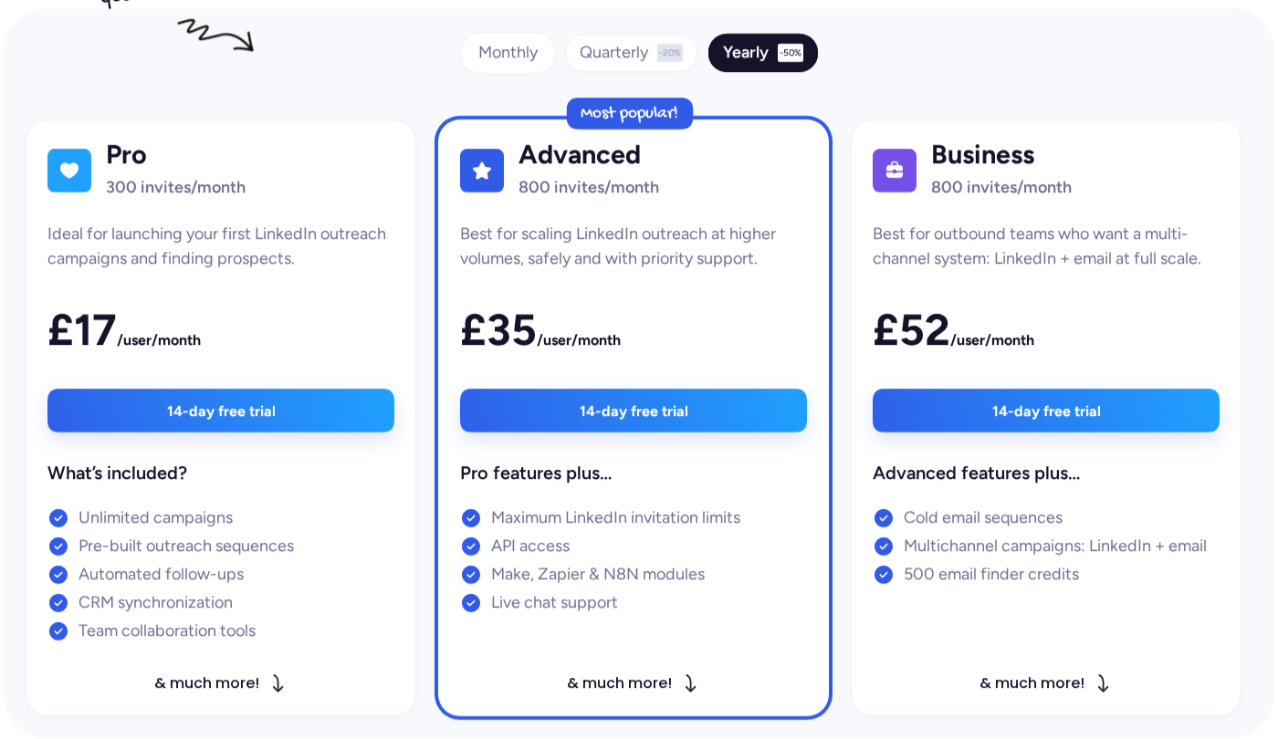 Waalaxy official pricing with billing period