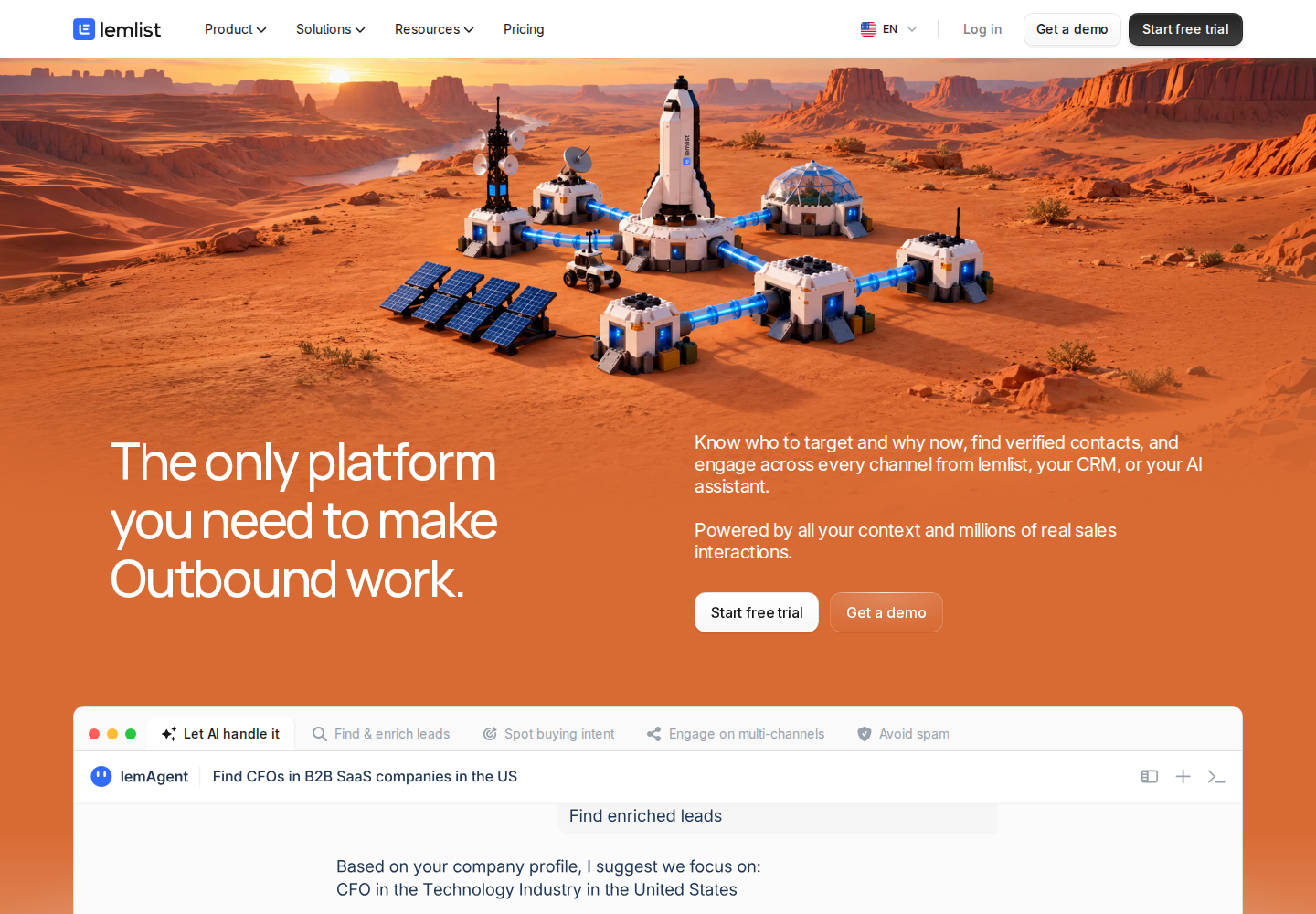 Lemlist official homepage positioning