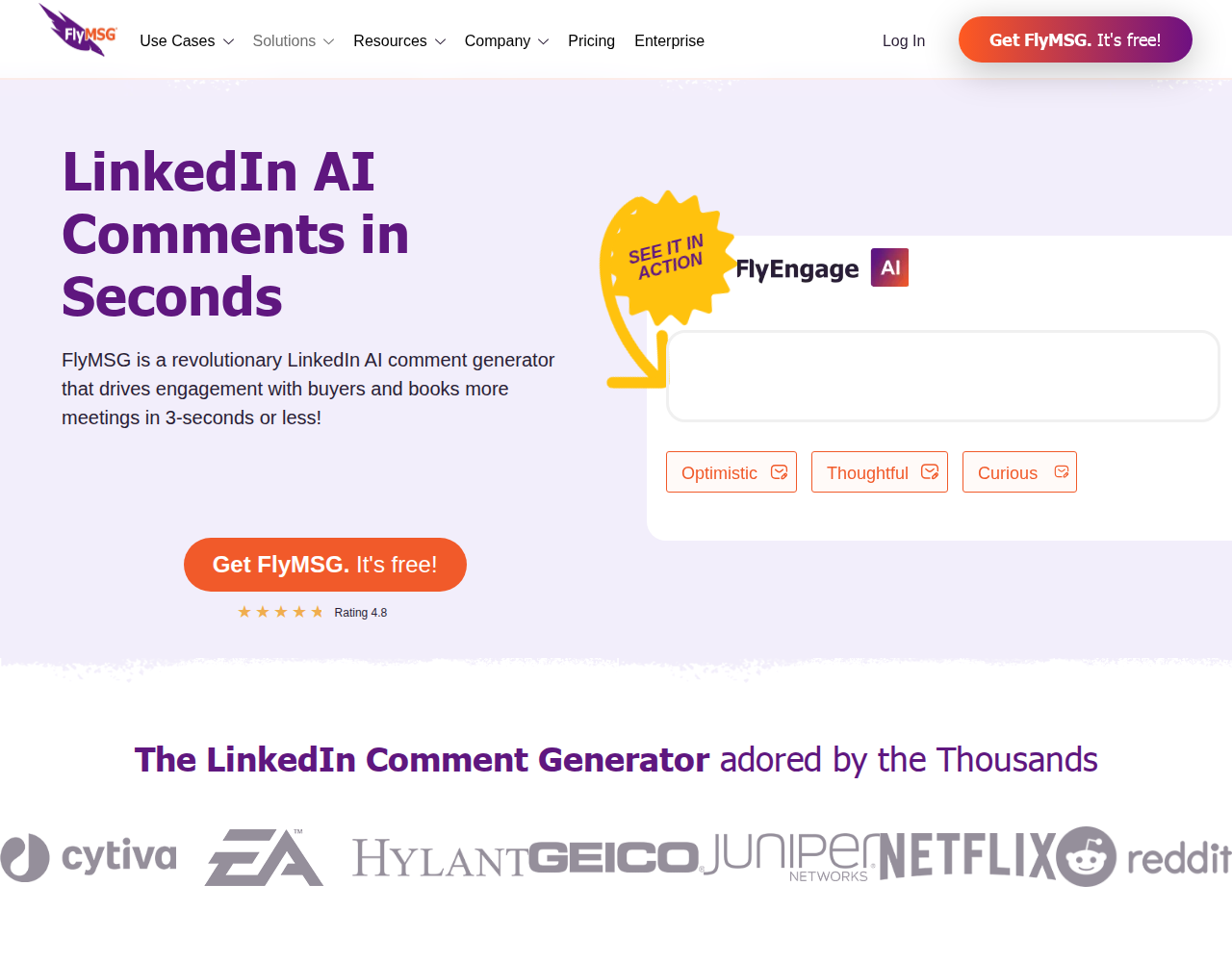 FlyMSG’s official LinkedIn comment generator page.