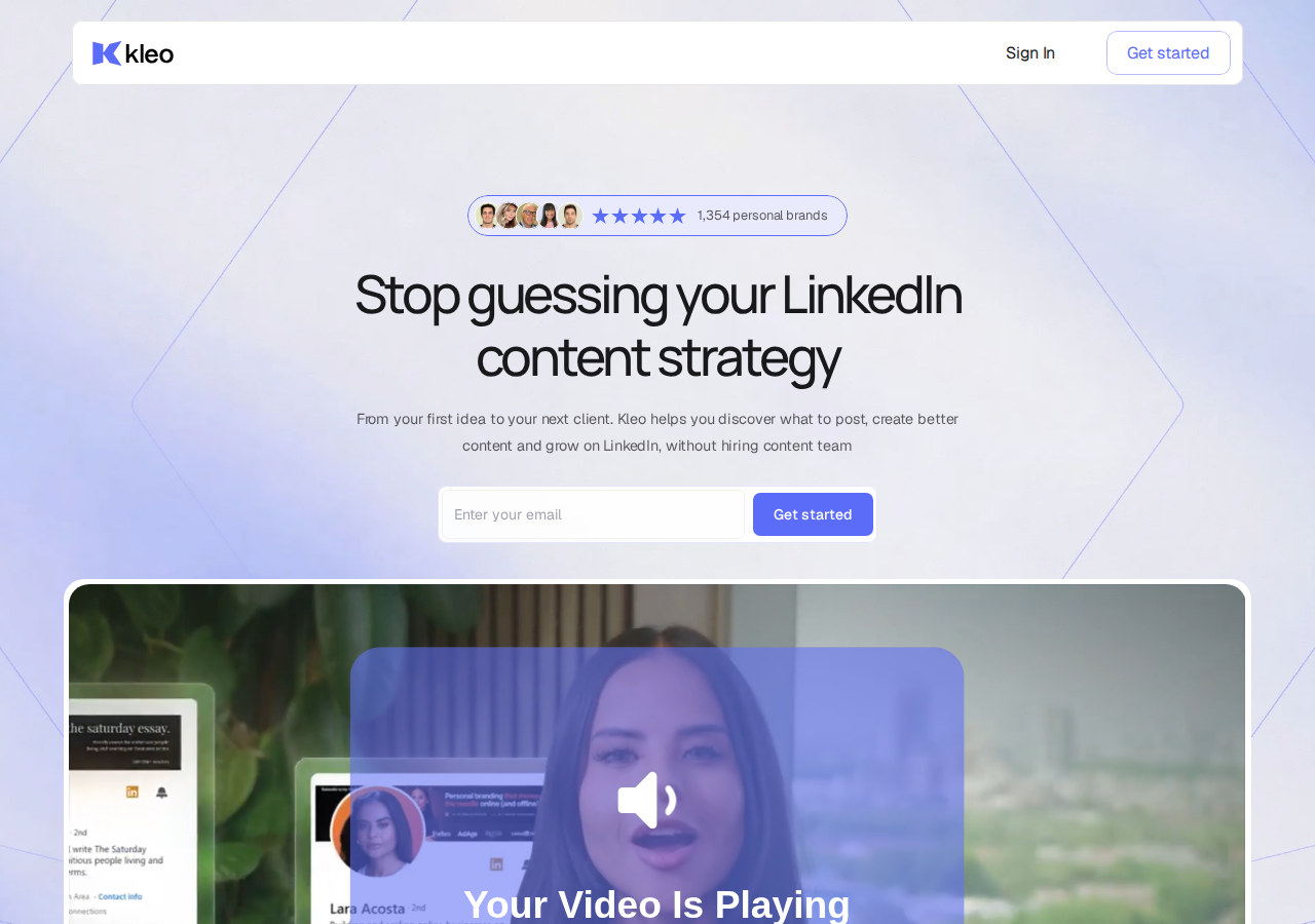 Kleo’s official homepage presents a LinkedIn content strategy and creation workflow.