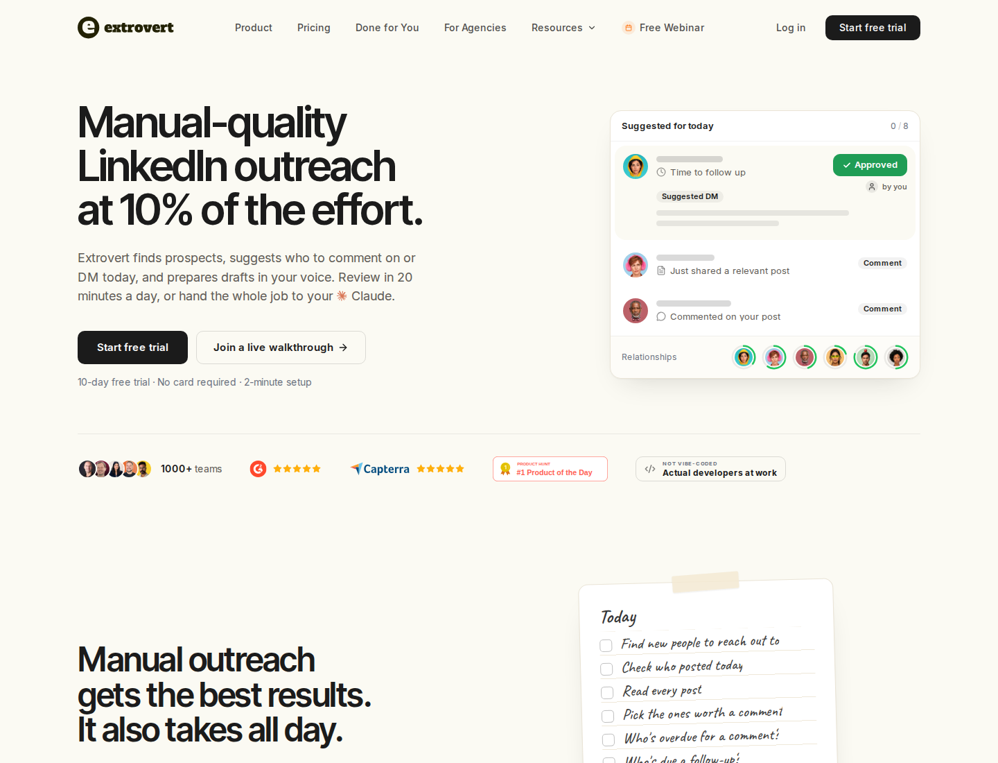 Extrovert official homepage showing its LinkedIn outreach positioning