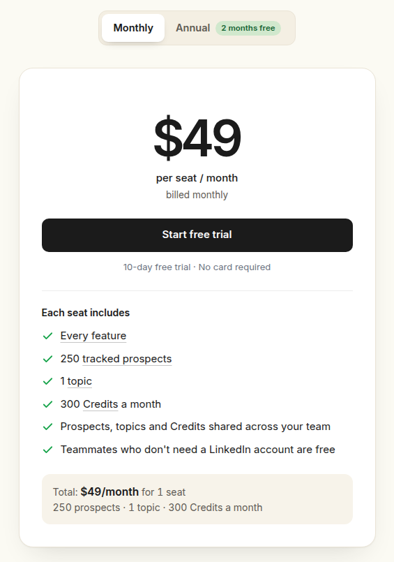 Extrovert official pricing with monthly billing for one seat